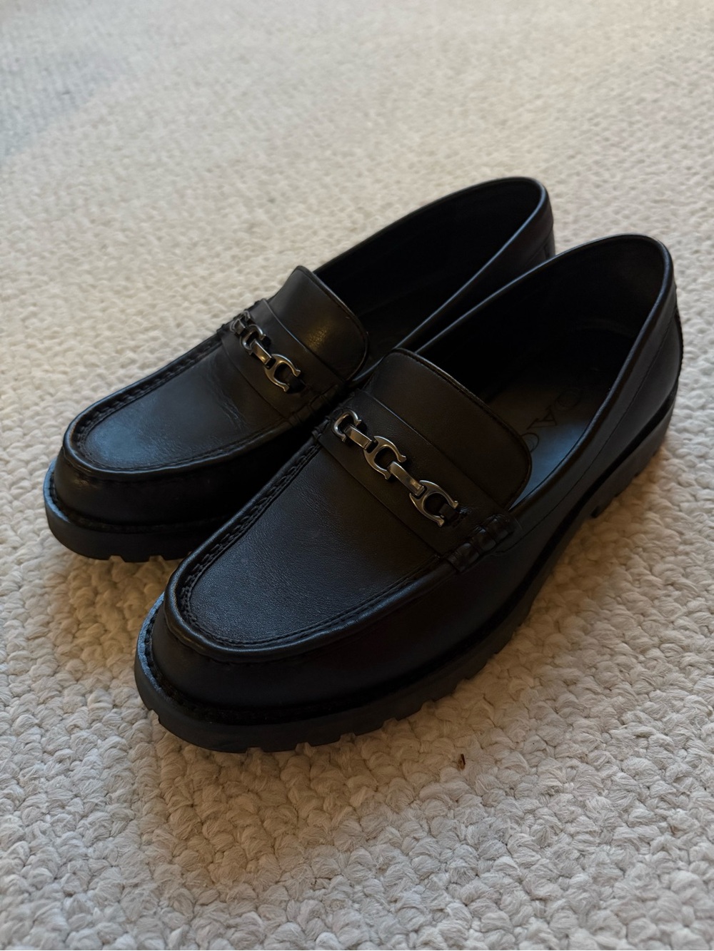 Coach Black Leather Men's Bit Loafers with Chain Trim